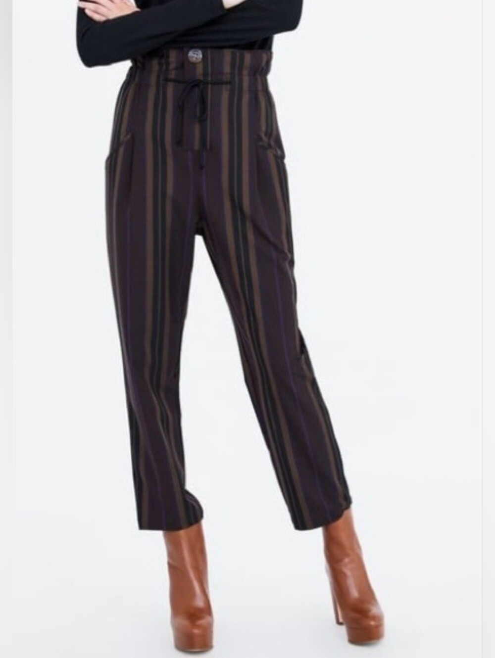 Zara High Waisted Stripe Trouser Pants
